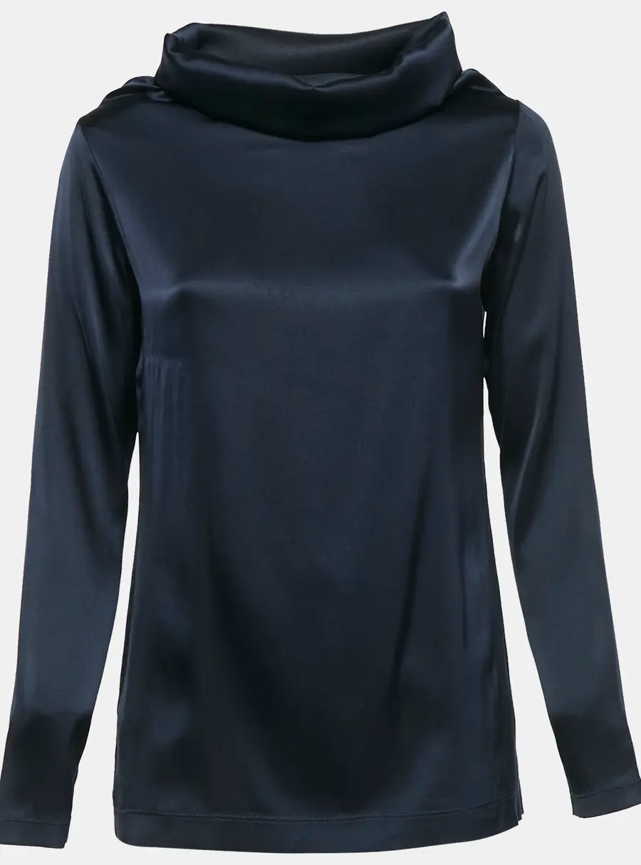 Moschino Cheap and Chic Navy Blue Satin Jersey Cowl Neck Top S