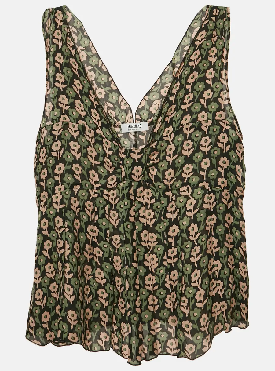 Moschino Cheap and Chic Multicolor Floral Printed Silk Sleeveless Top L