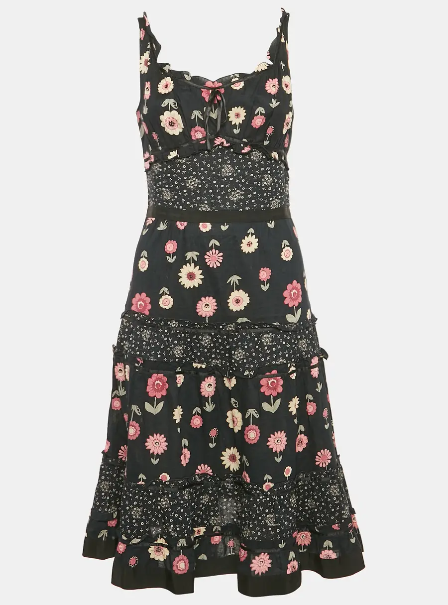 Moschino Cheap and Chic Dark Blue Floral Print Cotton Tiered Short Dress S