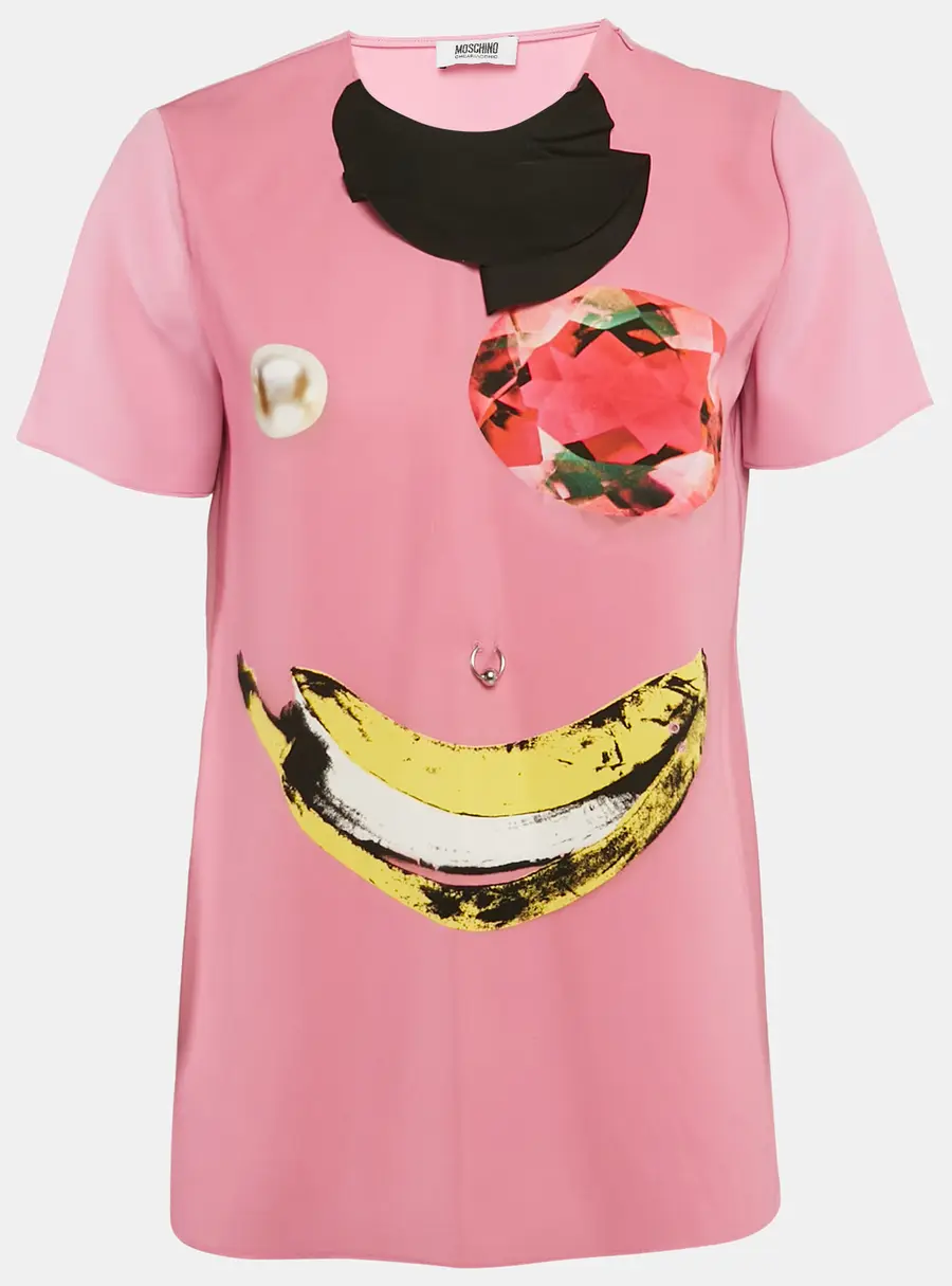 Moschino Cheap and Chic Pink Printed Crepe Metal Ring Detail Top S