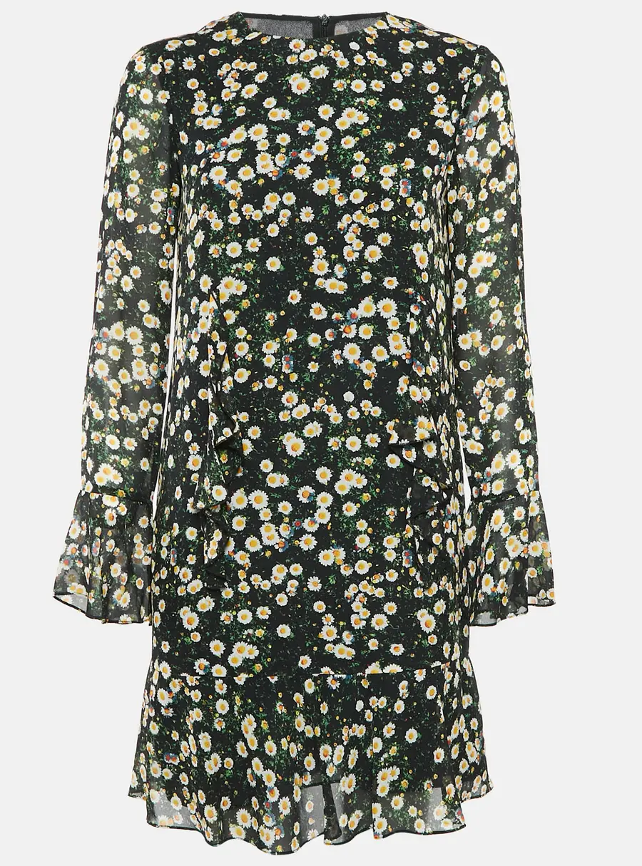 Moschino Cheap and Chic Black Floral Print Silk Ruffled Mini Dress S
