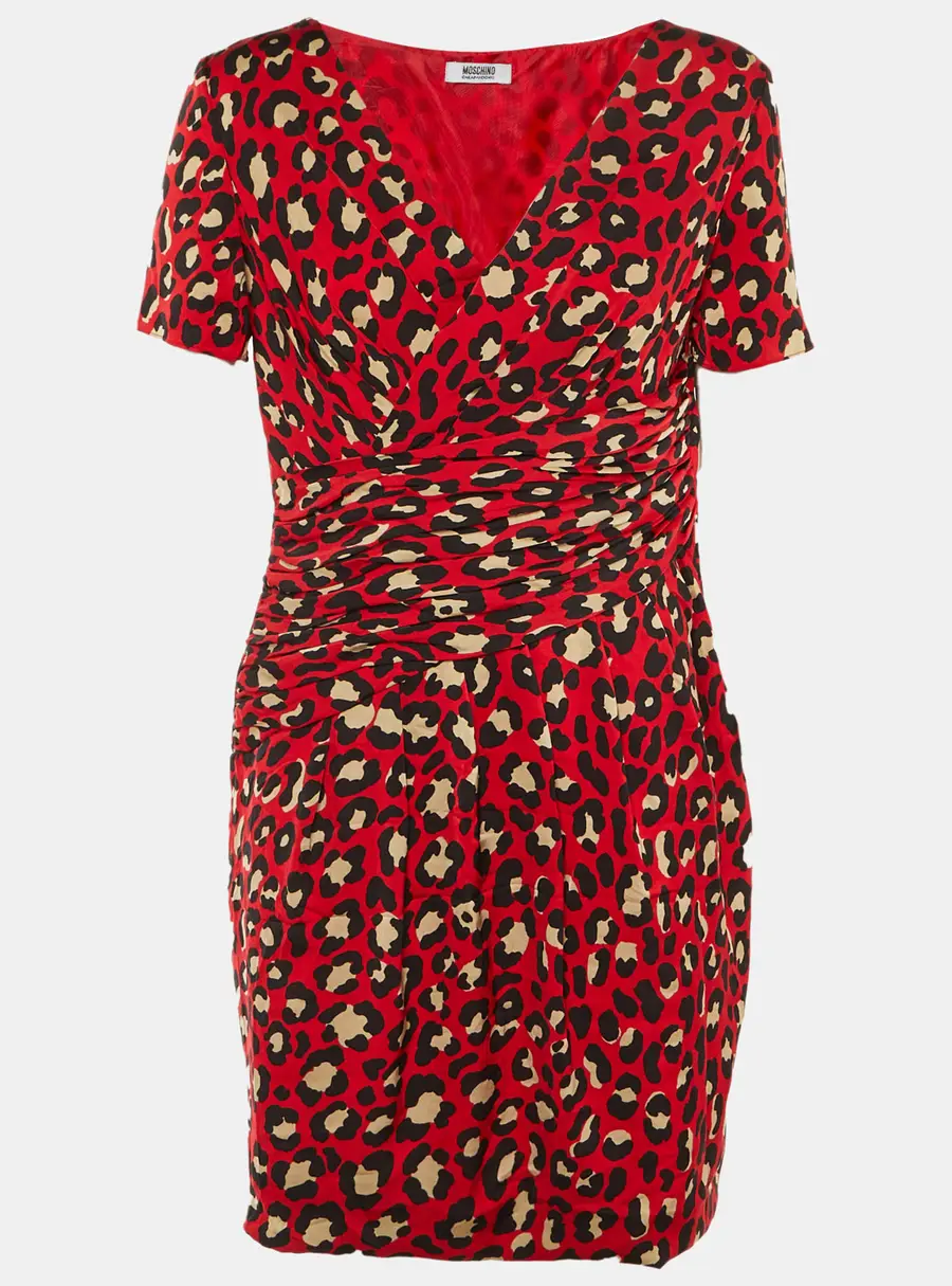 Moschino Cheap and Chic Red Animal Print Satin Mini Dress L