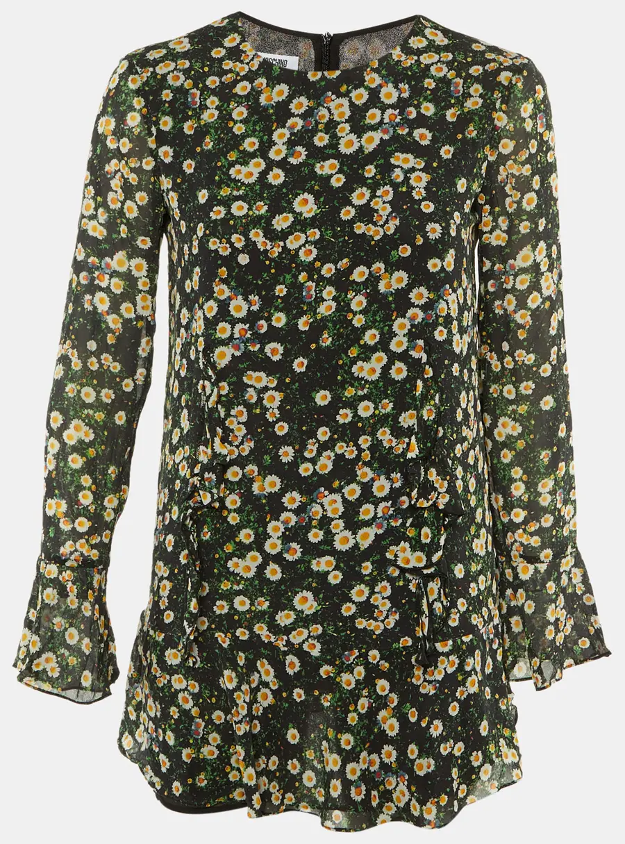 Moschino Cheap and Chic Black Floral Print Crepe Flounced Hem Dress M