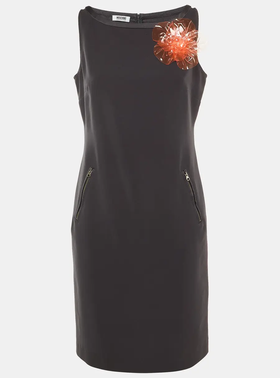 Moschino Cheap and Chic Black Crepe Flower Brooch Detail Mini Dress M