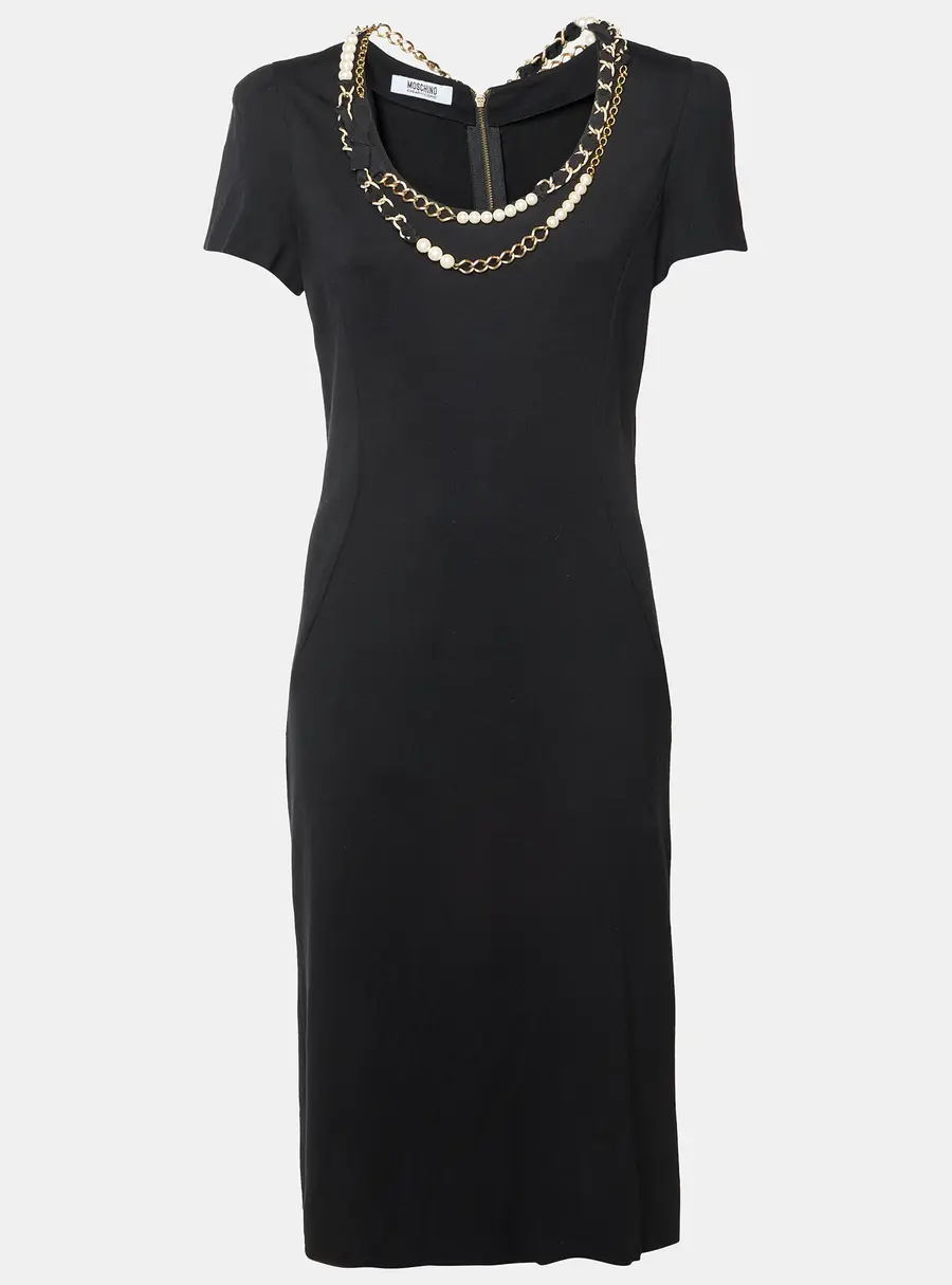 Moschino Cheap and Chic Black Embellished Jersey Short Sleeve Sheath Dress L