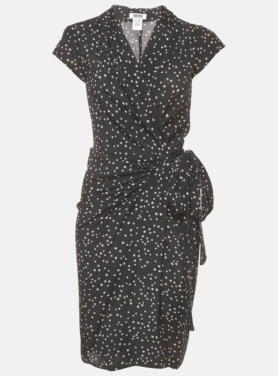 Moschino Cheap and Chic Black Star Print Silk Wrap Dress S