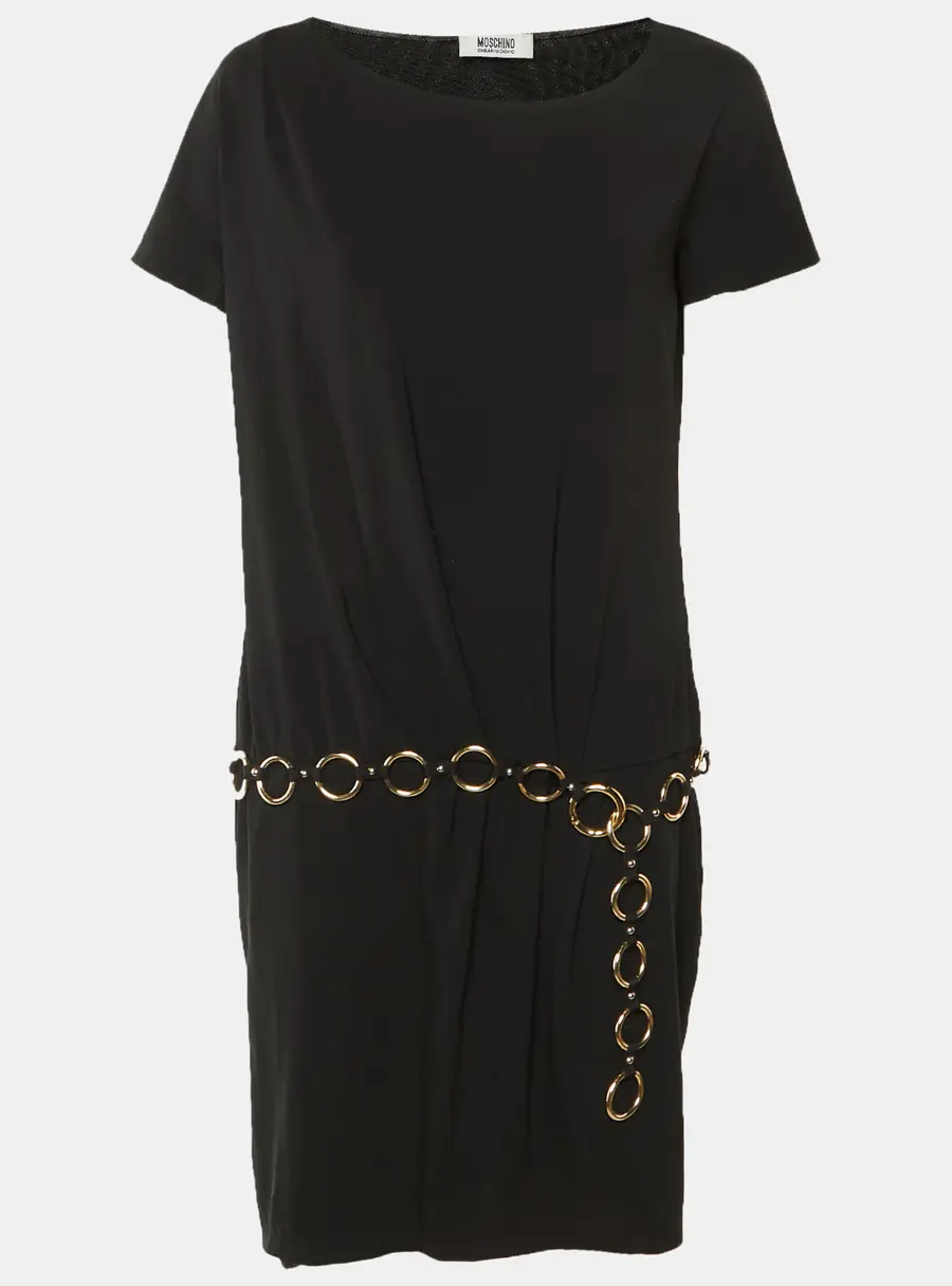 Moschino Cheap and Chic Black Crepe Chain Belt Dress M