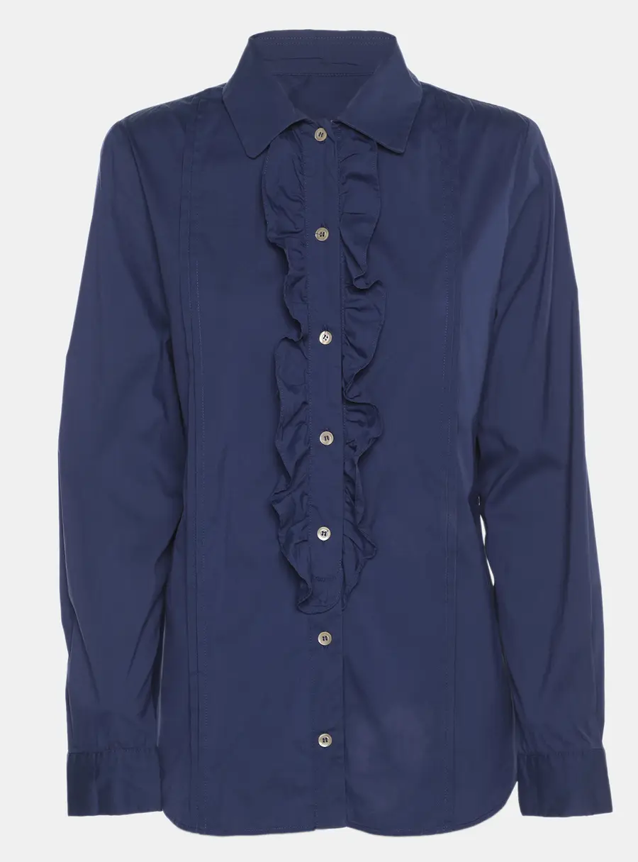 Moschino Cheap and Chic Blue Ruffled Stretch Fabric Long Sleeve Shirt M