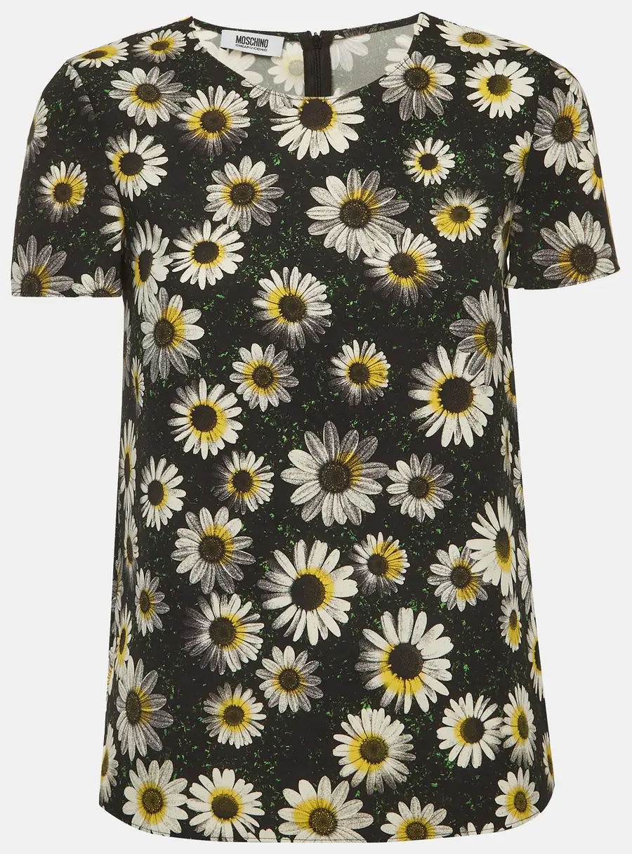 Moschino Cheap and Chic Black Daisy Print Synthetic Top S