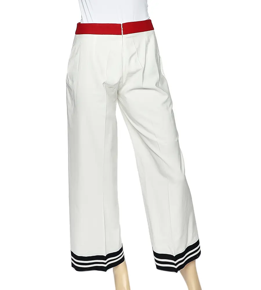 Moschino Cheap and Chic White Cotton Contrast Trim Palazzo Pants M