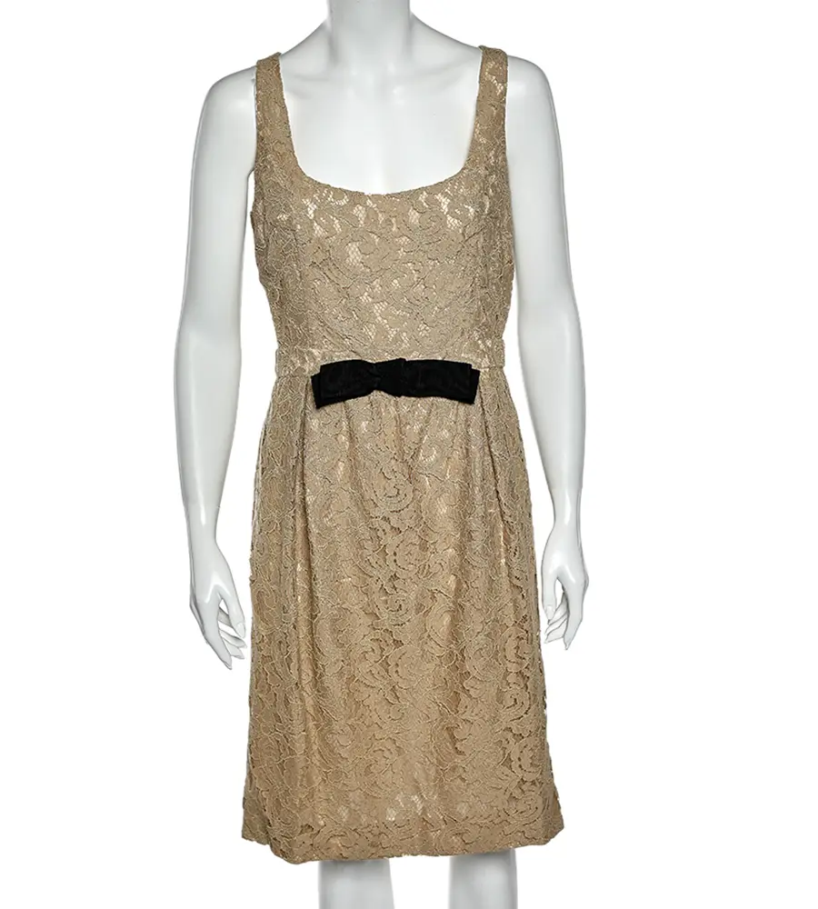 Moschino Cheap and Chic Cream Lace Bow Trim Sleeveless Midi Dress M