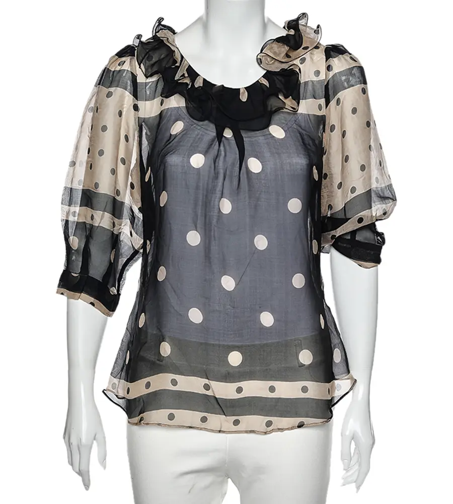 Moschino Cheap and Chic Black & Cream Polka Doted Silk Blouse M