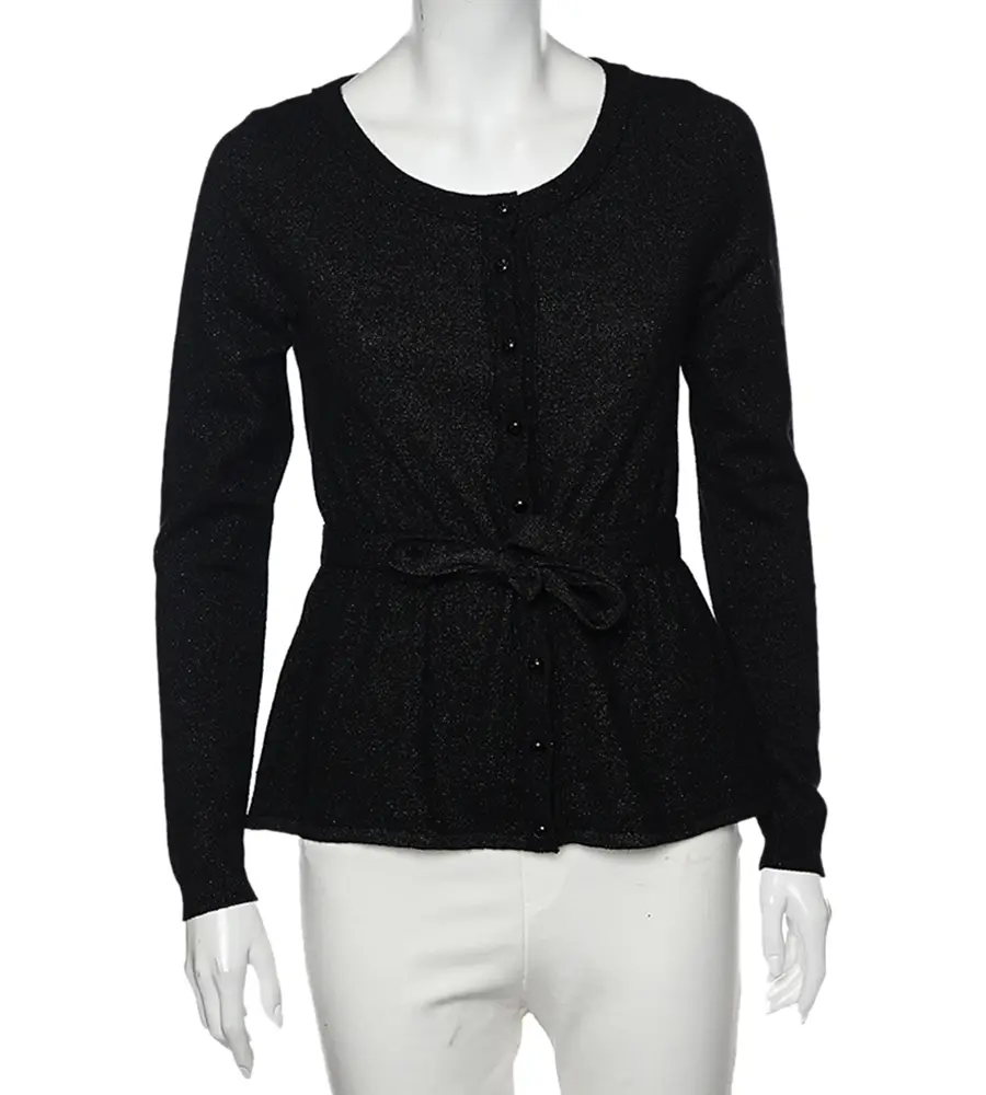 Moschino Cheap and Chic Black Lurex Knit Button Front Cardigan M