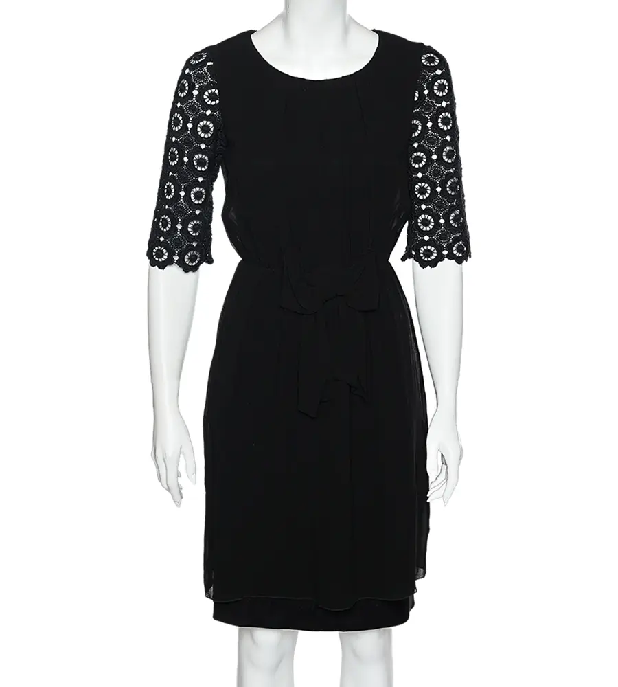 Moschino Cheap and Chic Black Chiffon & Lace Sleeve Midi Dress S
