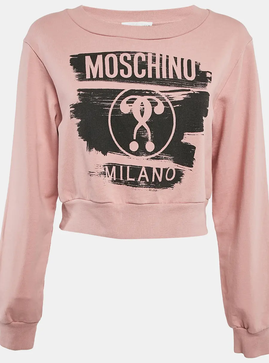 Moschino Pink Printed Cotton Knit Crop Sweatshirt S