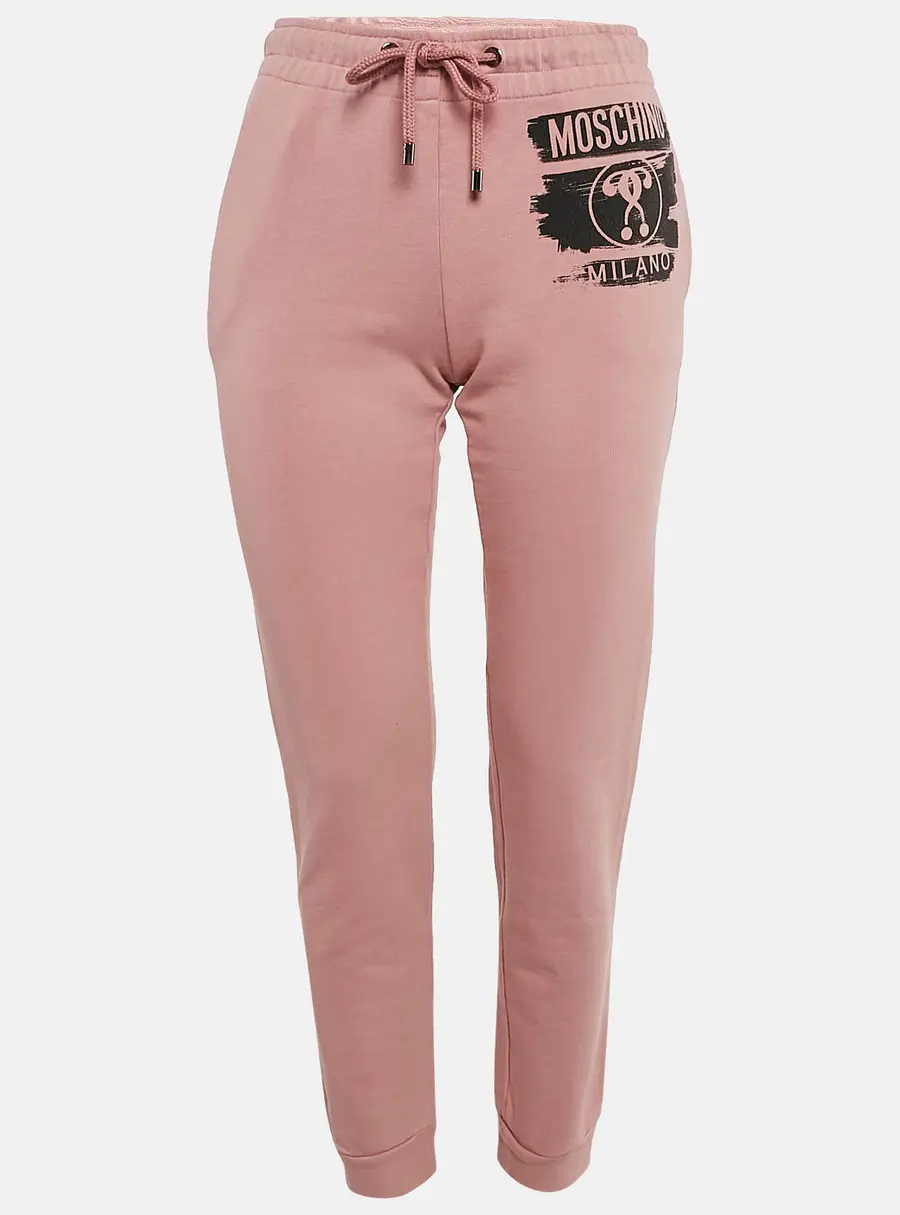 Moschino Pink Logo Print Cotton Sweatpants S