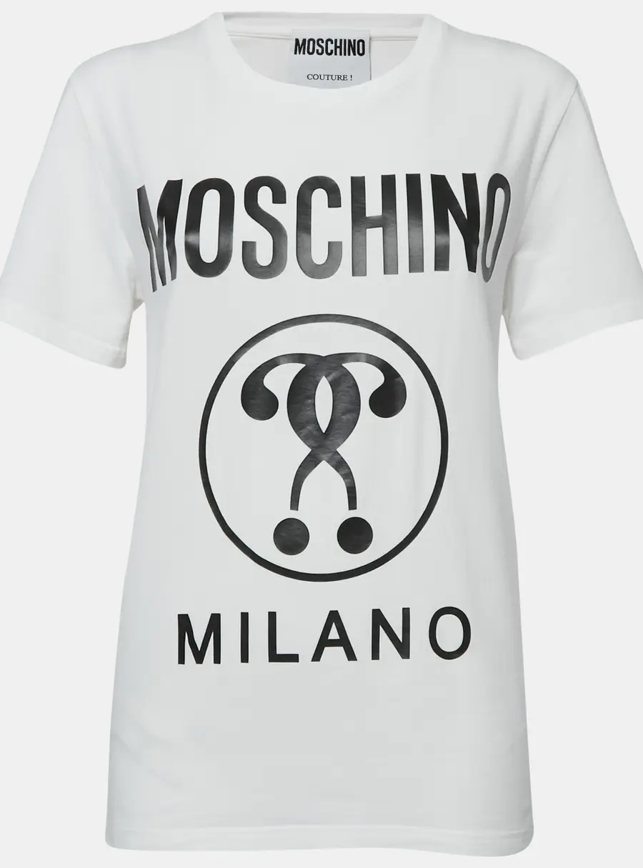 Moschino Couture White Logo Print Cotton Crew Neck T-Shirt L