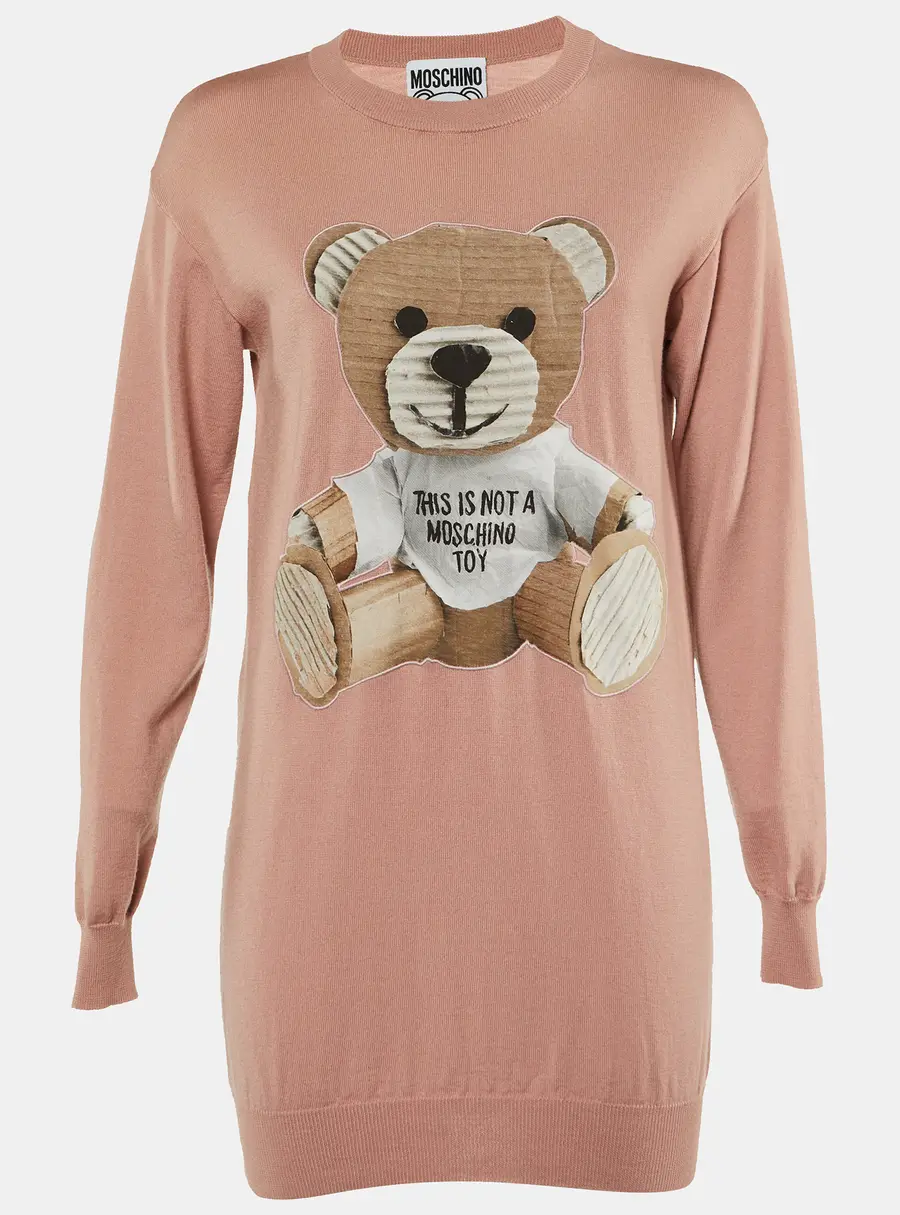 Moschino Couture Pink Wool Bear Appliqued Sweater Dress XS