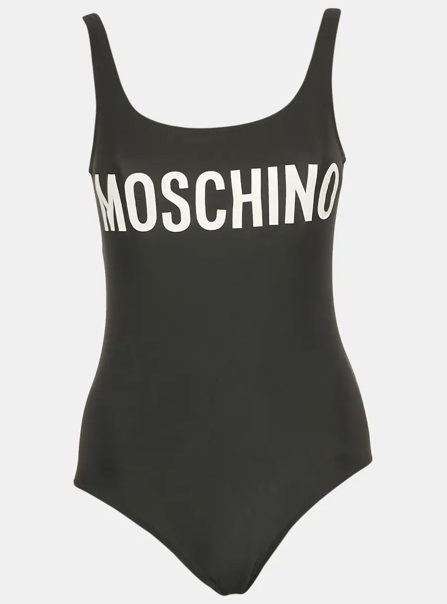 Moschino Couture Black Logo Print Jersey Swimsuit S