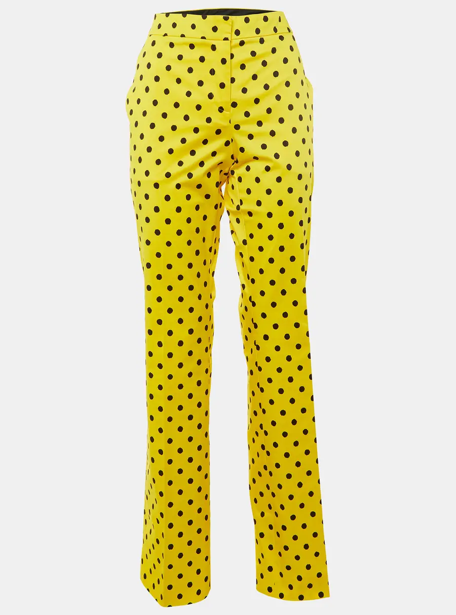 Moschino Couture Yellow Polka Dot Cotton Straight Fit Trousers M
