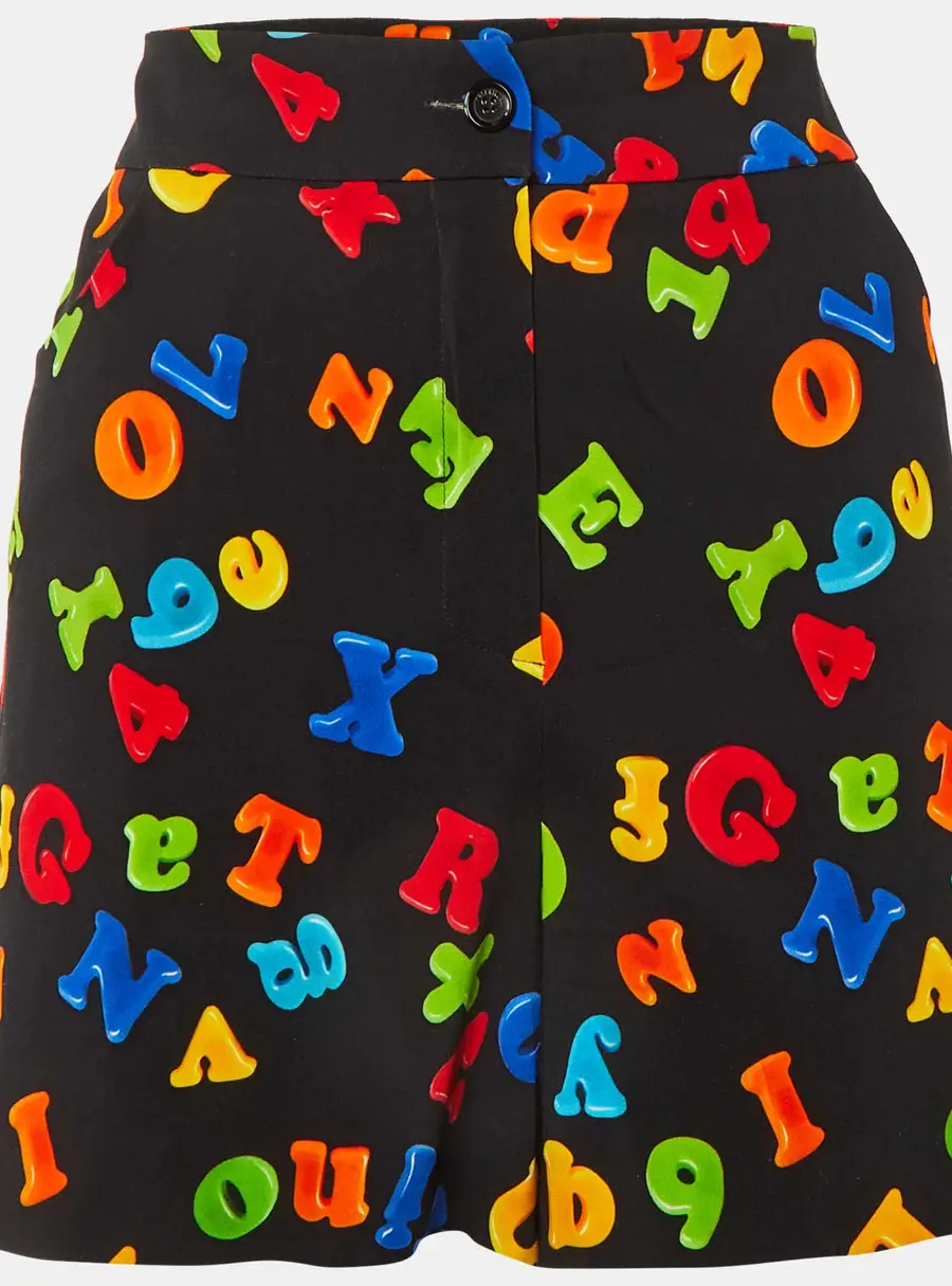 Moschino Couture Black Letter Print Crepe Shorts M