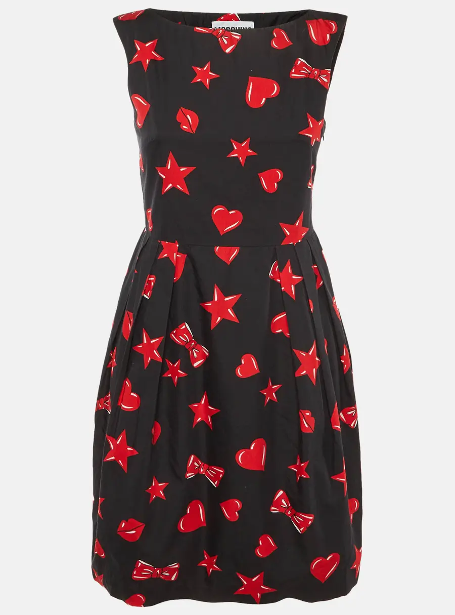 Moschino Couture Black Printed Cotton & Silk Mid Dress S