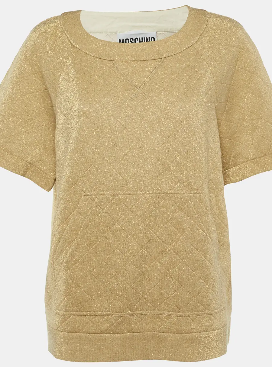Moschino Couture Gold Metallic Quilted Knit Top M