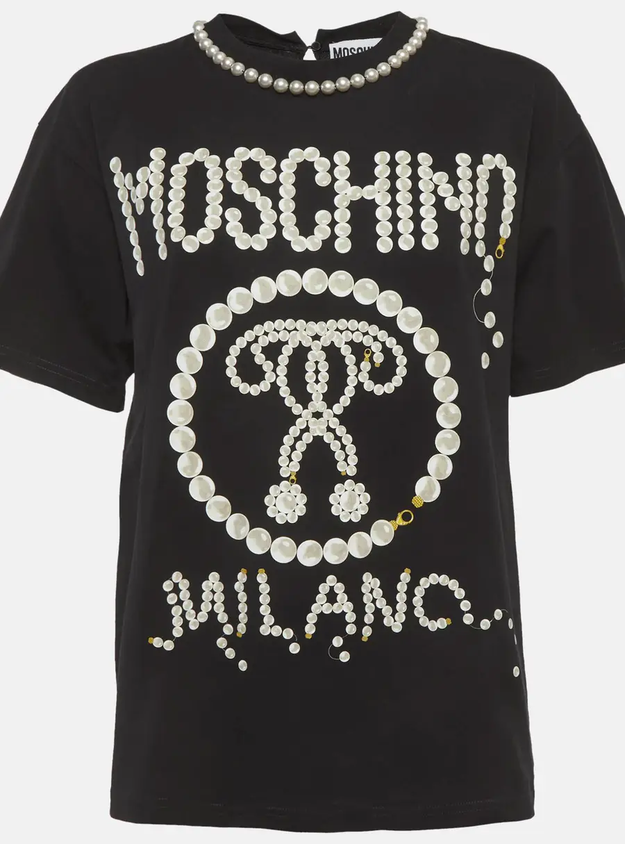 Moschino Black Pearl Print Jersey Oversized T-Shirt XXS