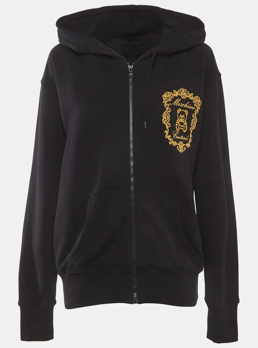 Moschino Couture Black Embroidered Cotton Zip-Up Hoodie M
