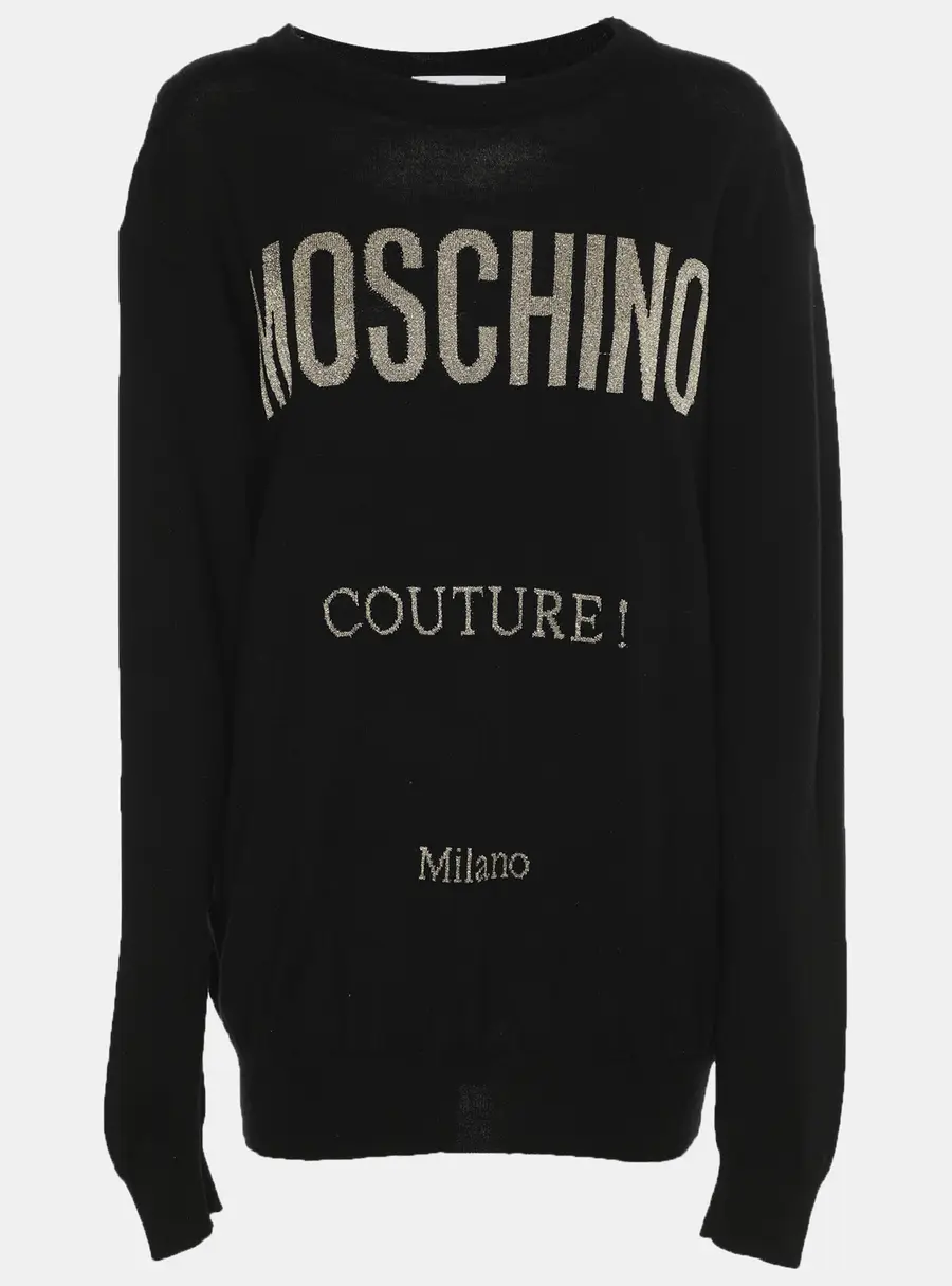 Moschino Couture Black Rib Knit Logo Print Sweater XS