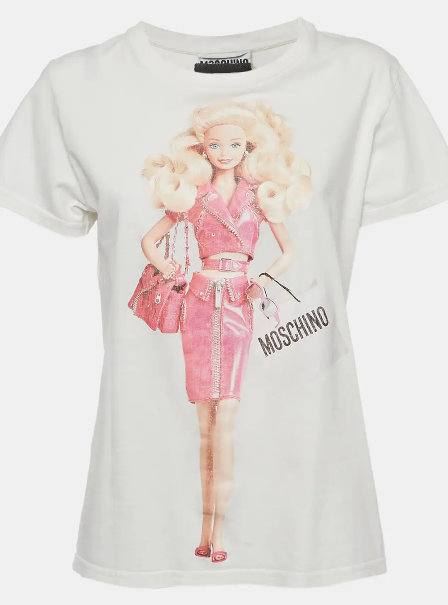 Moschino Couture White Barbie Graphic Jersey T-Shirt S
