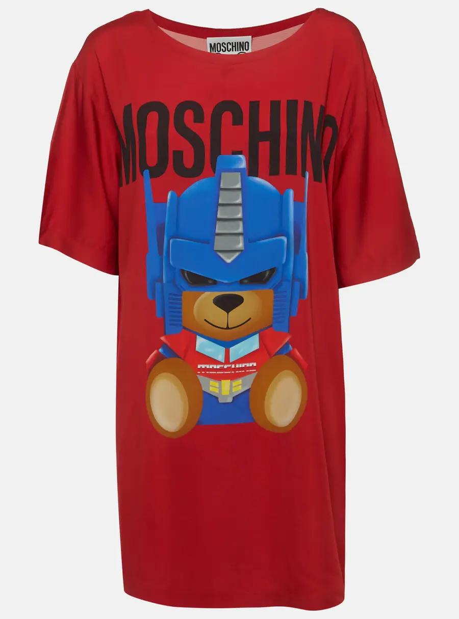 Moschino Couture Red Printed Stretch Crepe Shirt Dress L