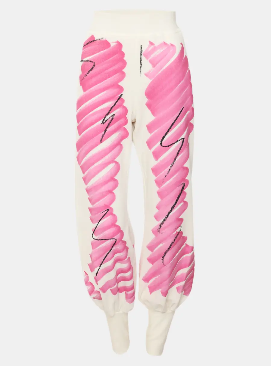 Moschino Couture White/Pink Printed Velvet Pants M