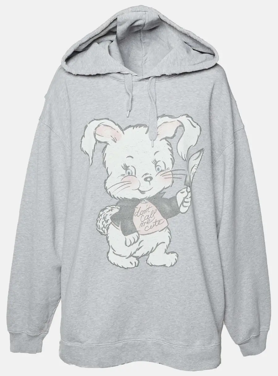 Moschino Couture Grey Bunny Print Cotton Knit Distressed Hoodie XXL