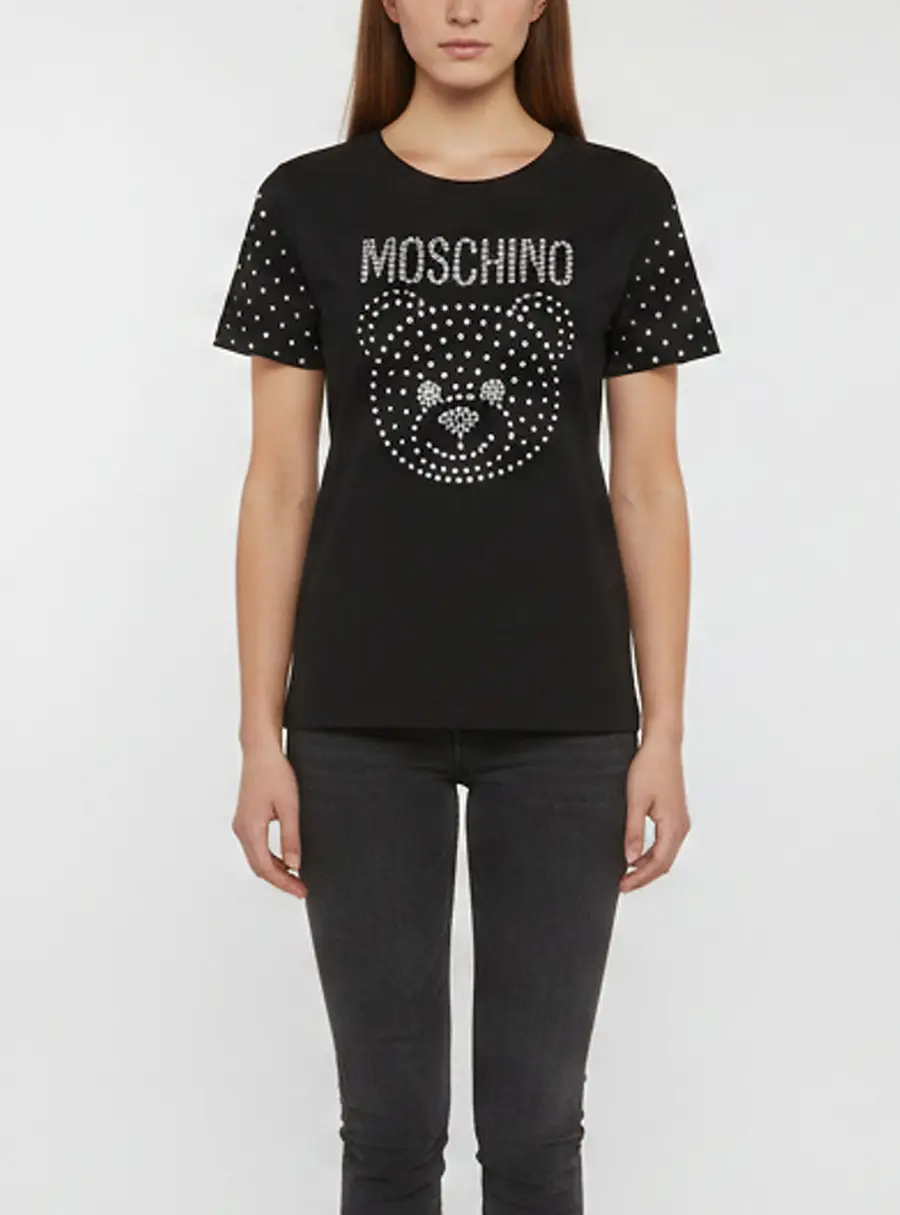 Moschino Couture Black Teddy Crystal Embellished Jersey T-Shirt S