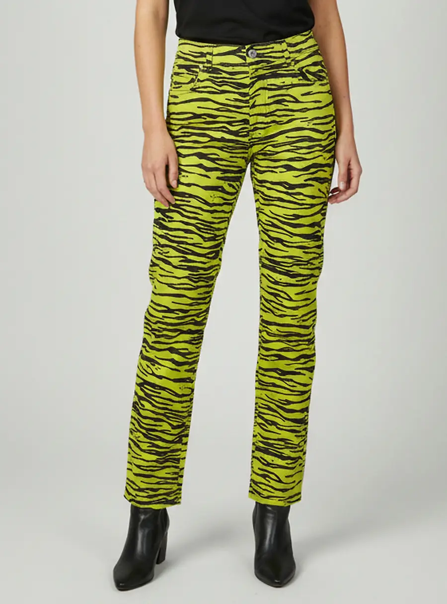 Moschino Couture Yellow Zebra Print Denim Skinny Jeans L/Waist 32"