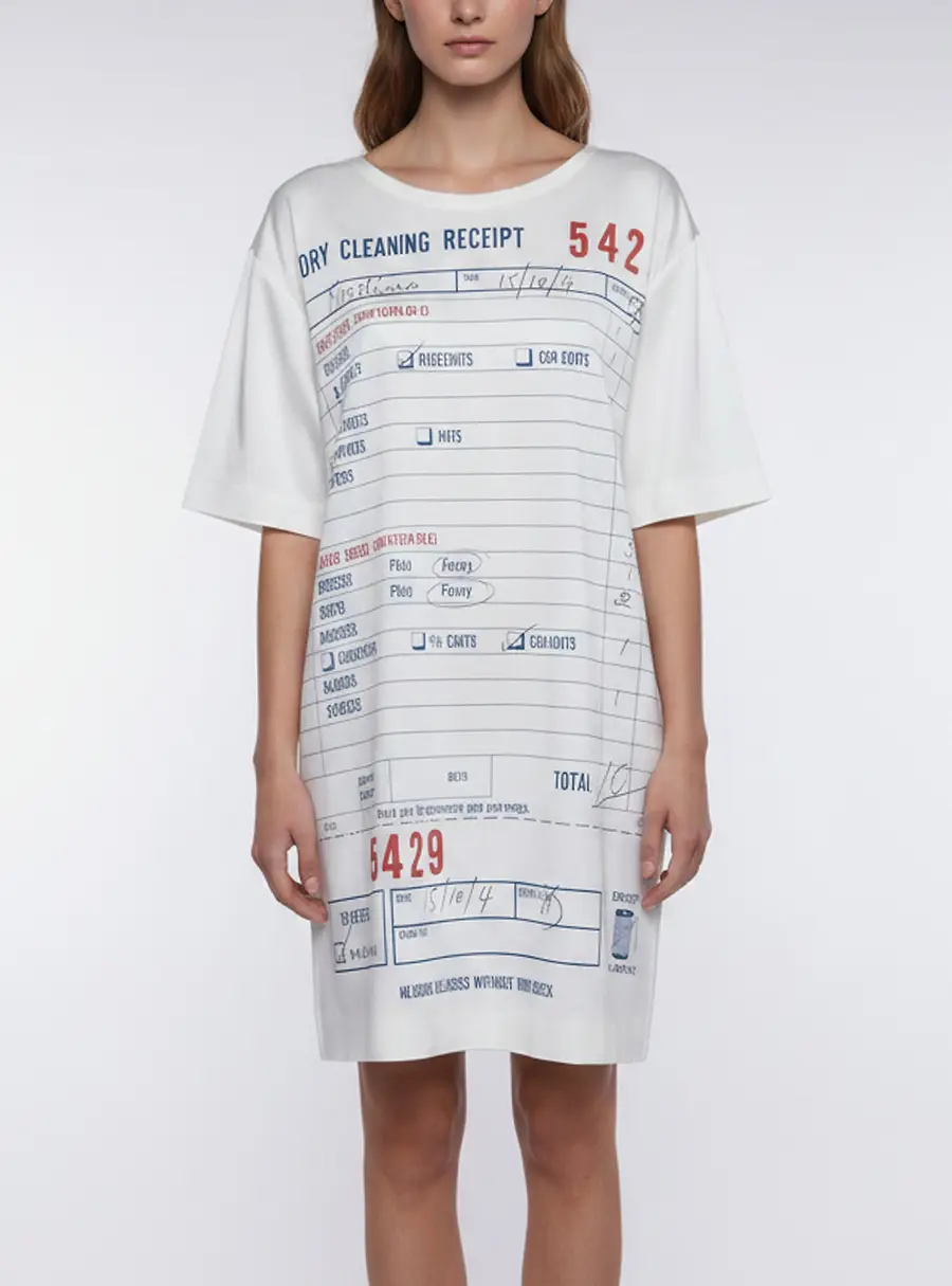 Moschino Couture White Dry Cleaning Receipt Print Crepe Satin Mini Dress M