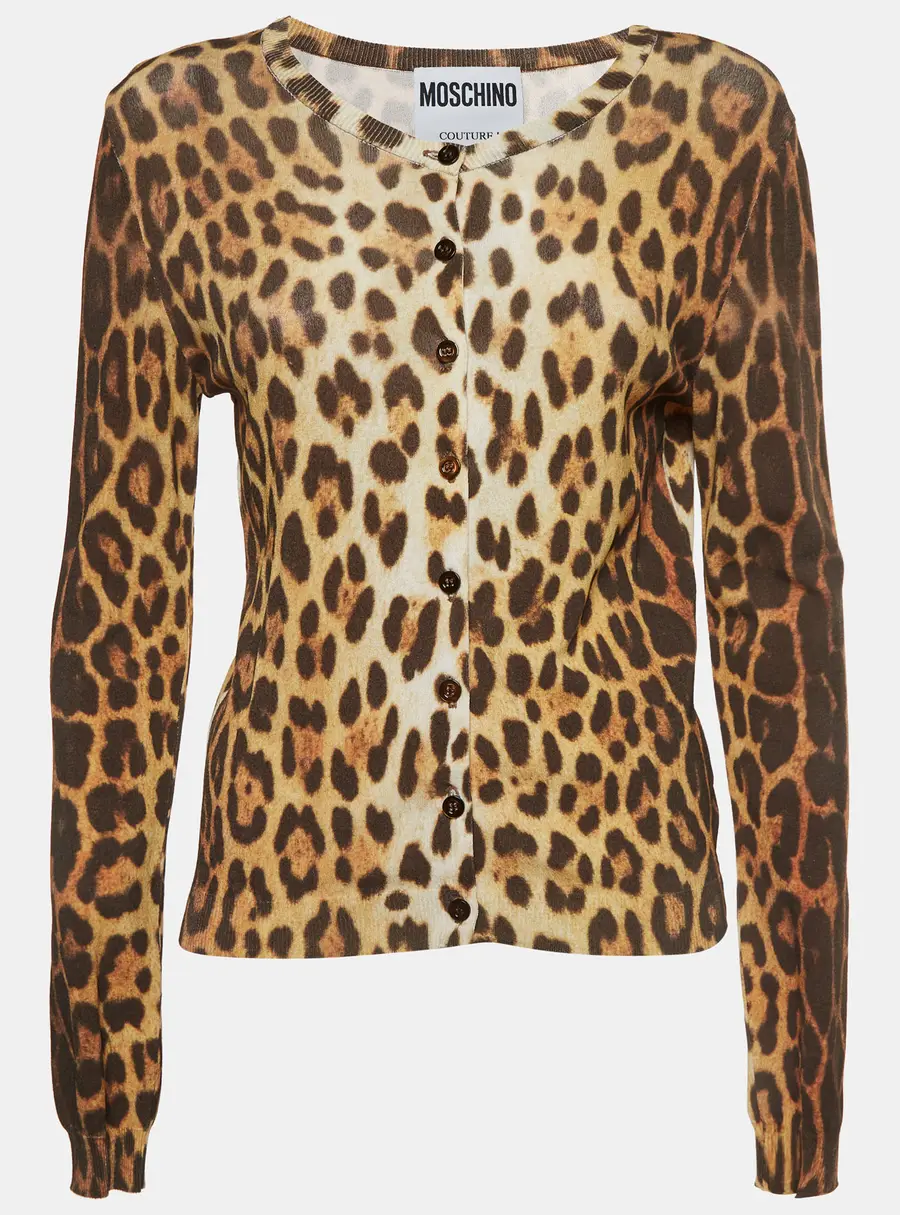 Moschino Couture Brown Leopard Print Knit Cardigan M