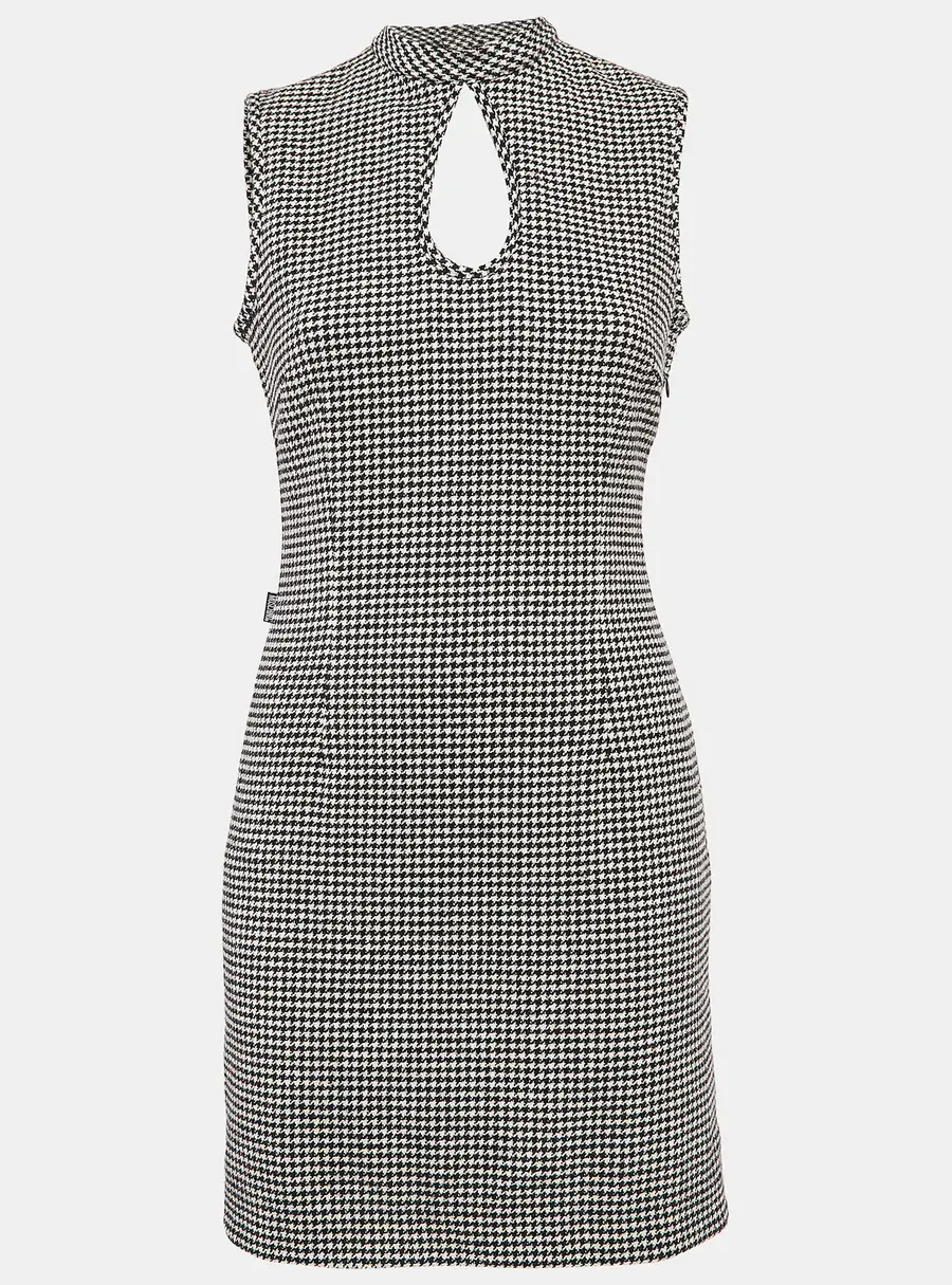 Moschino Jeans Black/White Houndstooth Wool Blend Mini Dress M