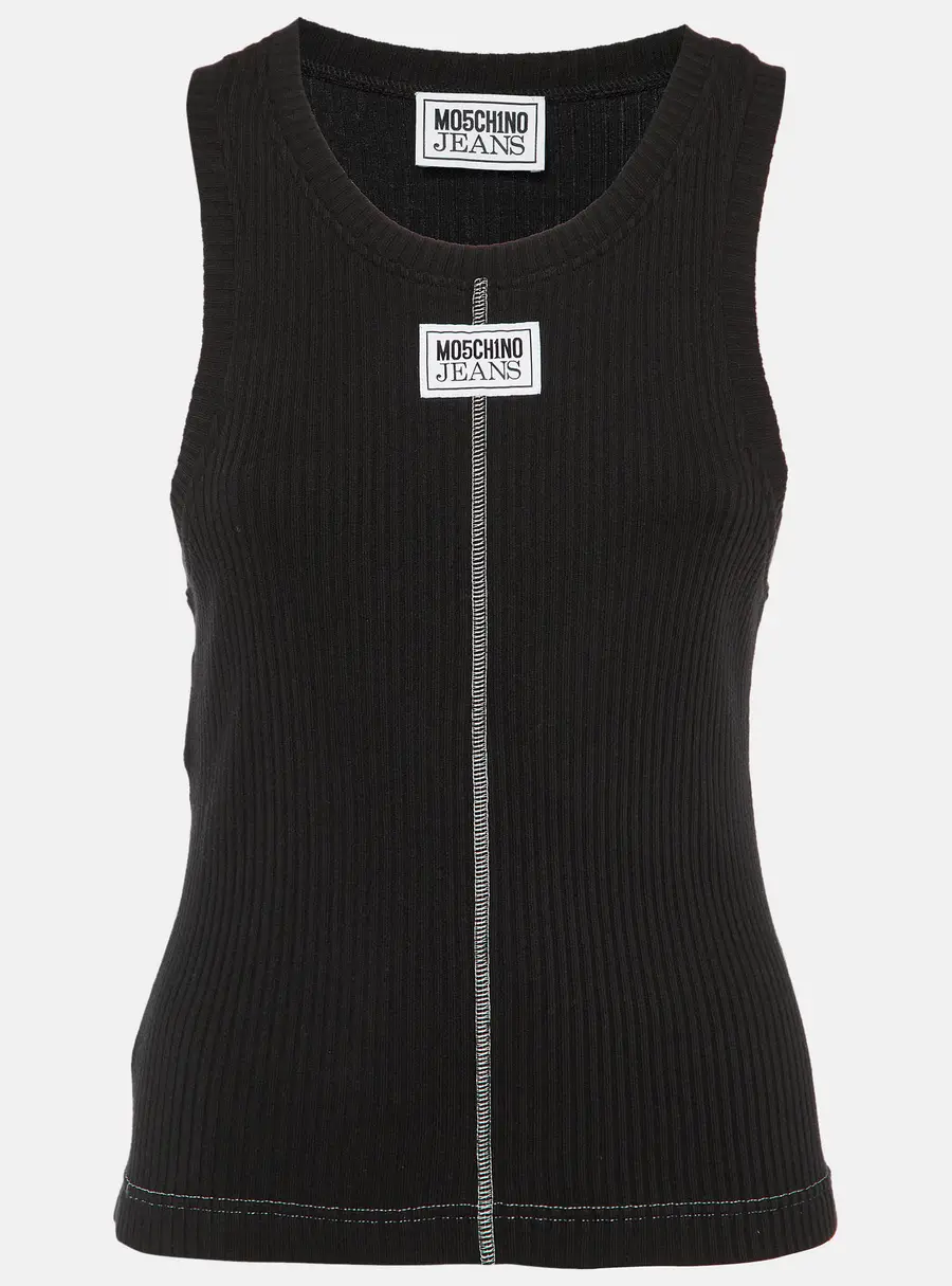 Moschino Black Logo Applique Rib Knit Tank Top L