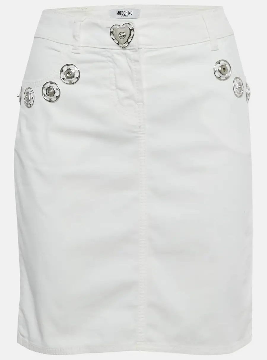 Moschino Jeans White Denim Button Detail Pencil Skirt M Waist 31"
