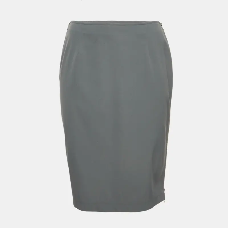Moschino Jeans Grey Stretch Cotton Zip Detail Knee Length Skirt M