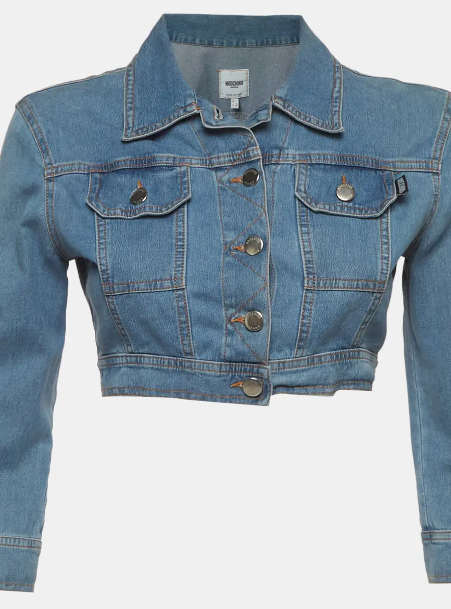 Moschino Jeans Blue Chambray Button Up Cropped Jacket S
