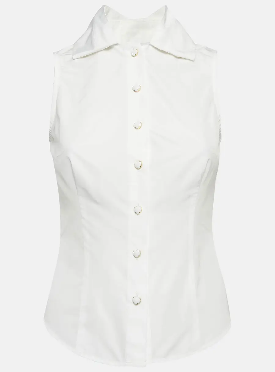 Moschino Jeans White Poplin Sleeveless Fitted Shirt S