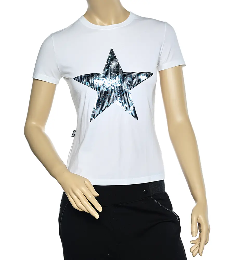 Moschino Jeans White Cotton Star Embellished Short Sleeve T-Shirt M