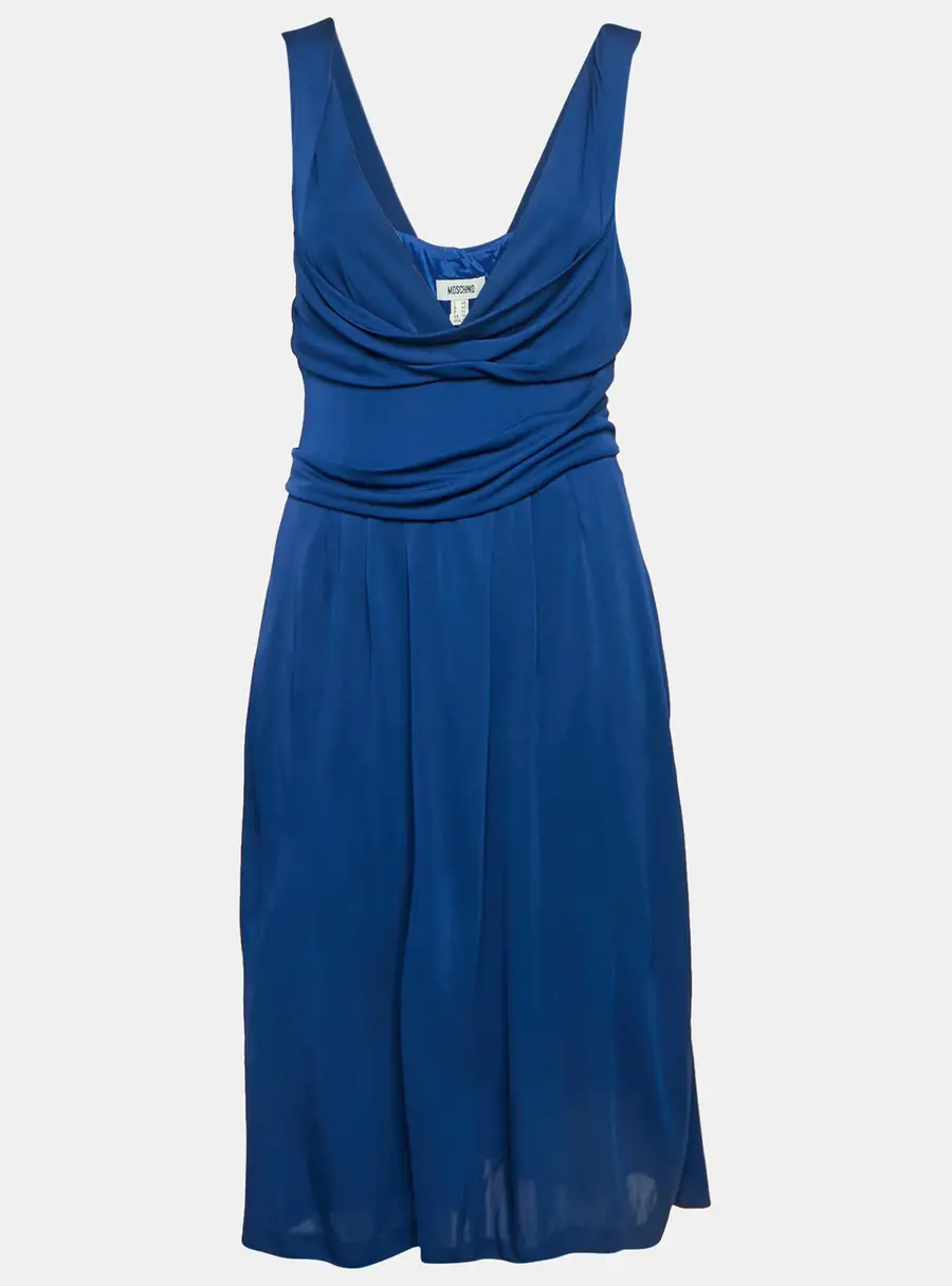Moschino Navy Blue Jersey Draped Detail Sleeveless Mini Dress L