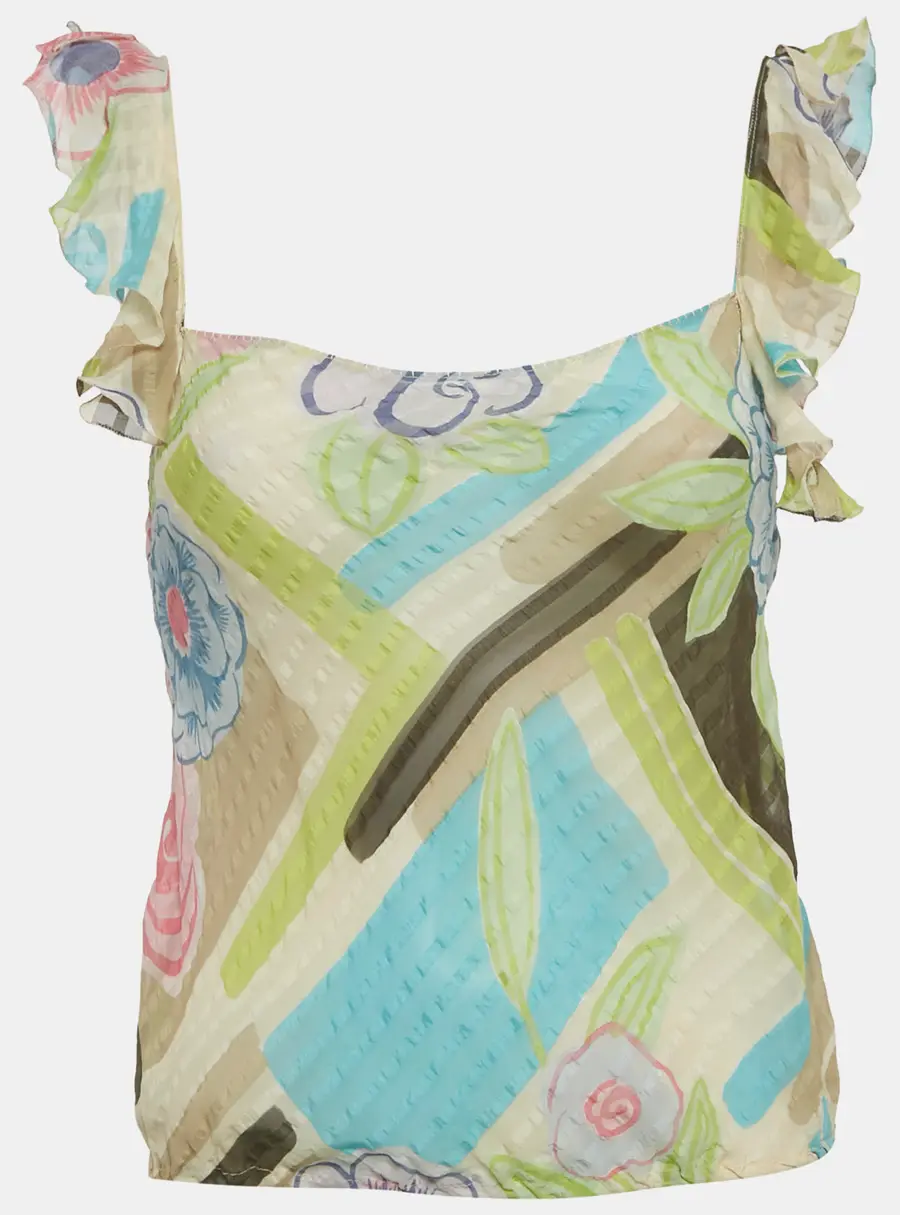 Moschino Multicolor Printed Silk Ruffe Sleeve Sheer Top M