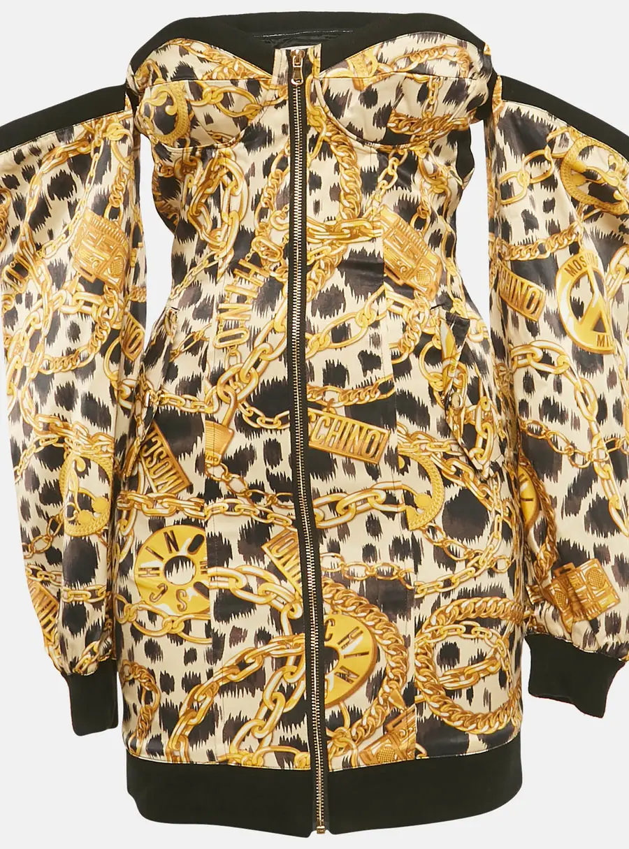 Moschino x H&M Yellow Printed Satin Off-Shoulder Mini Dress XS