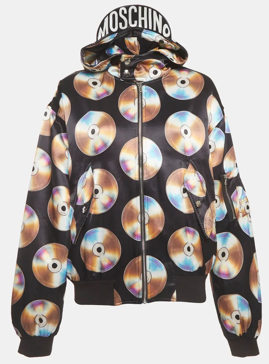 Moschino x H&M Black Disc Printed Cotton Knit Hooded Sweatshirt M