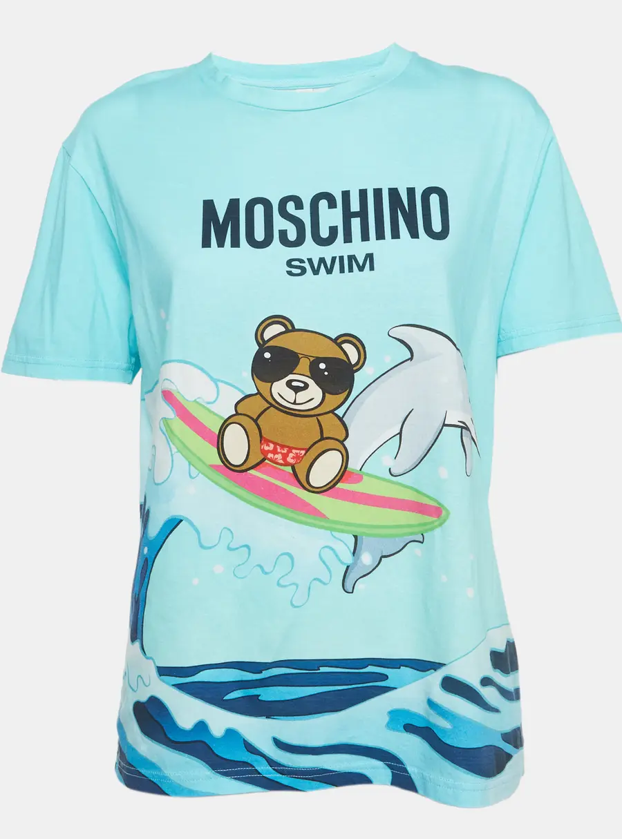 Moschino Swim Blue Gradient Teddy and Shark Print Jersey T-Shirt S